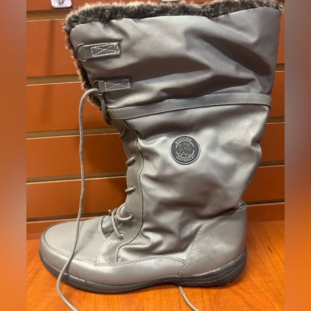 Women's Silver Winter Boots with Faux Fur Lining